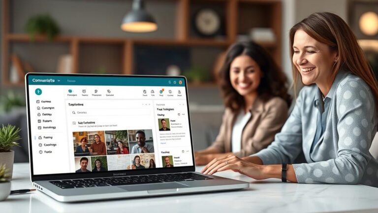 Community platform interface with member and content management tools